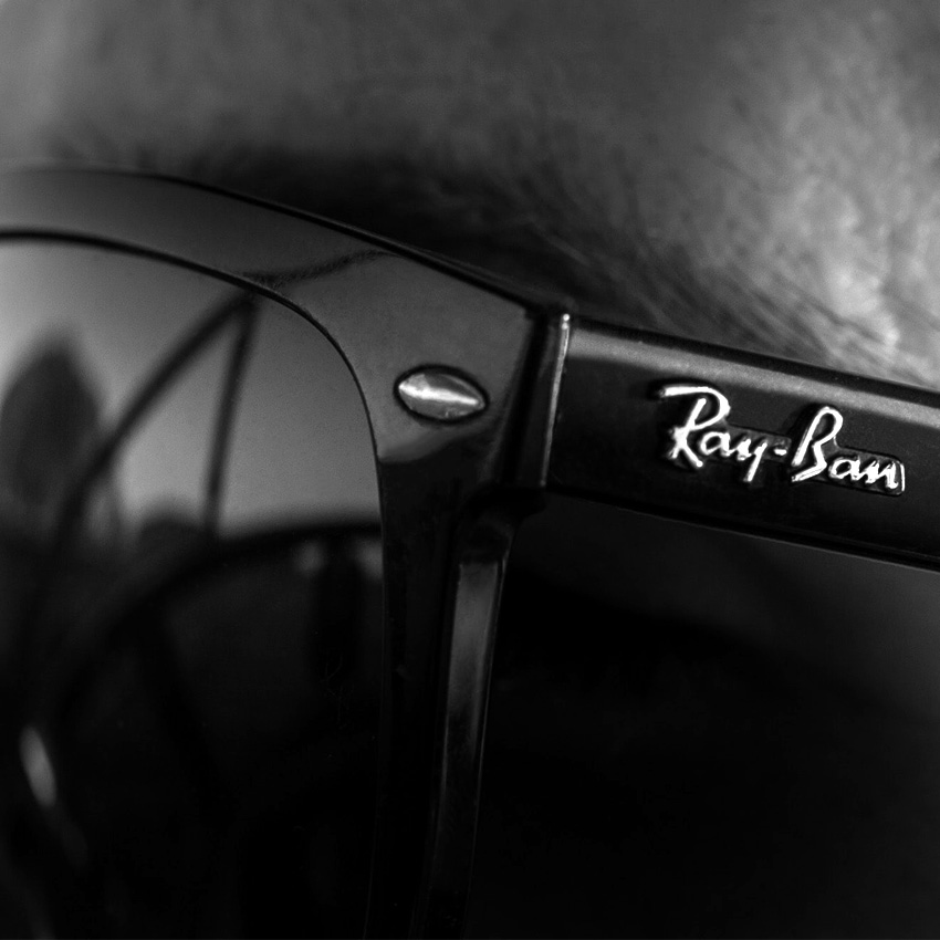 Close up on Ray-Ban logo helping on how to spot fake Ray-Ban Sunglasses